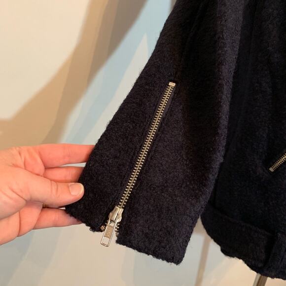 The Kooples navy blue wool blend moto biker coat size 34 or Extra Small XS - Picture 8 of 16